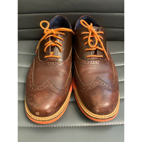 COLE HAAN Mens BROWN ORANGE Wing Tip Great Jones Oxford Shoes Leather Size 9M - Picture 11 of 12